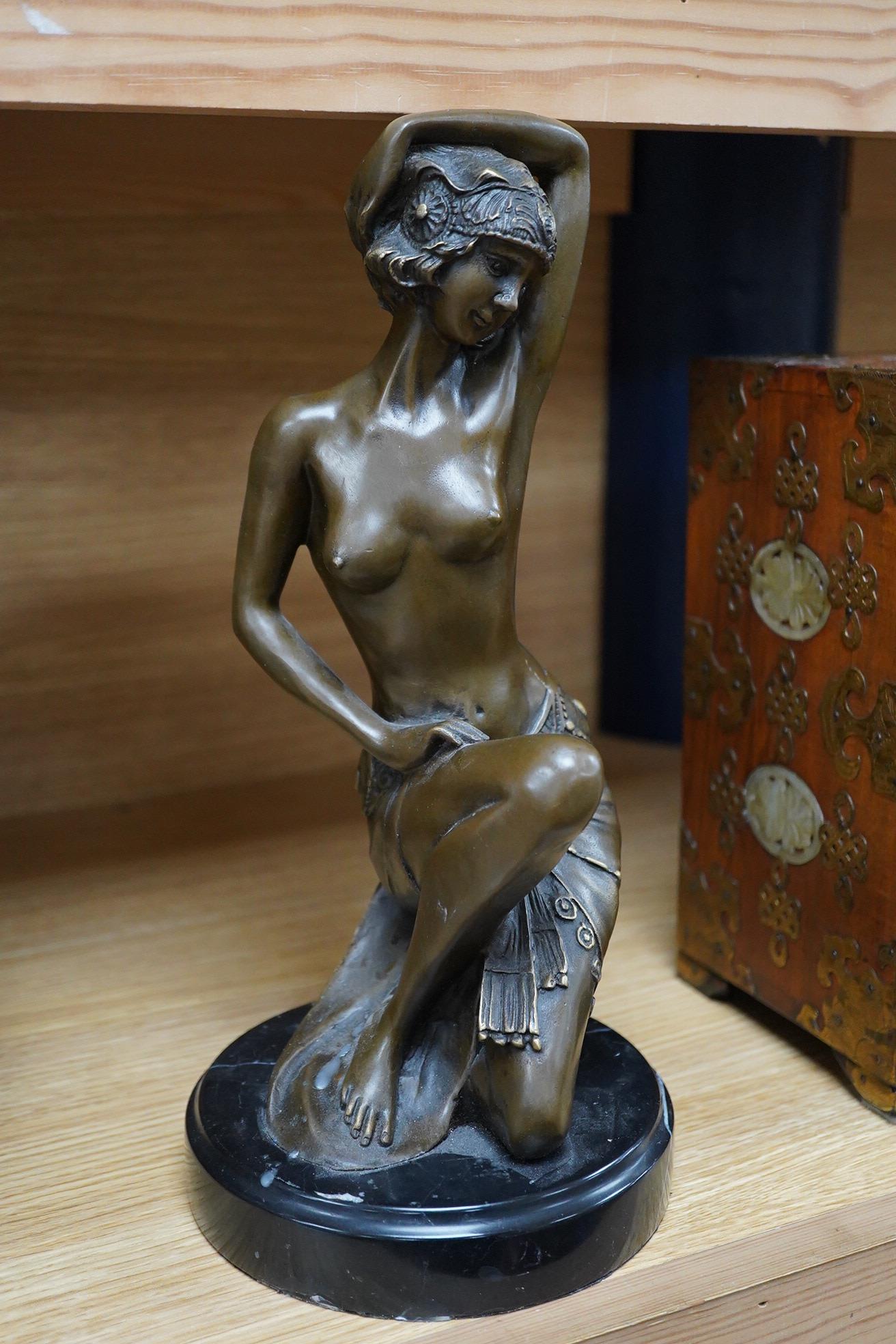 Milo, a bronze sculpture of a nude on bended knee, 32cm high